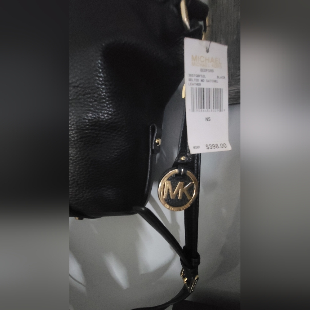 Michael Kors Bedford Black Leather Satchel with Gold Hardware - Picture 2 of 2